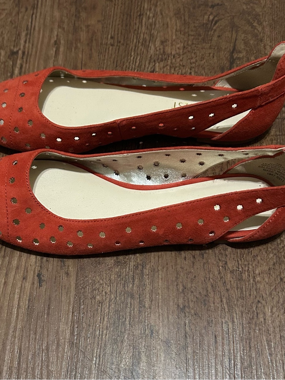 Nine West suede Coral Red Slip-On Flats with Perforated Detail - Picture 3 of 5